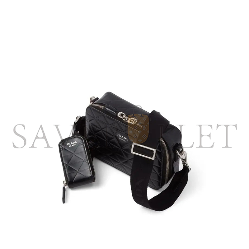 PRADA BRIQUE LOGO-PRINT LEATHER SHOULDER BAG 2VH070 (19*12*5.5cm)